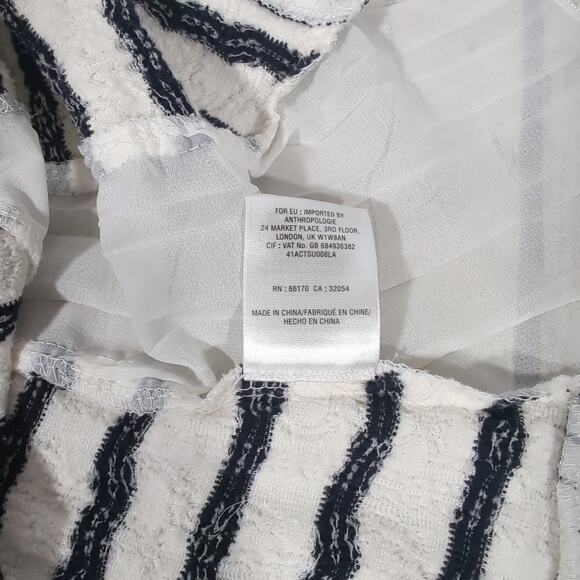 Anthropologie Postmark Textured Stripe Pleated Inset‎ Top Navy and White S - Picture 7 of 8